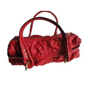 *Gianni Conti Brick Red Leather Buttery Soft Ruches Satchel Handbag - Italy